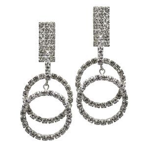 Dangling Circles Rhinestone Silver Earrings